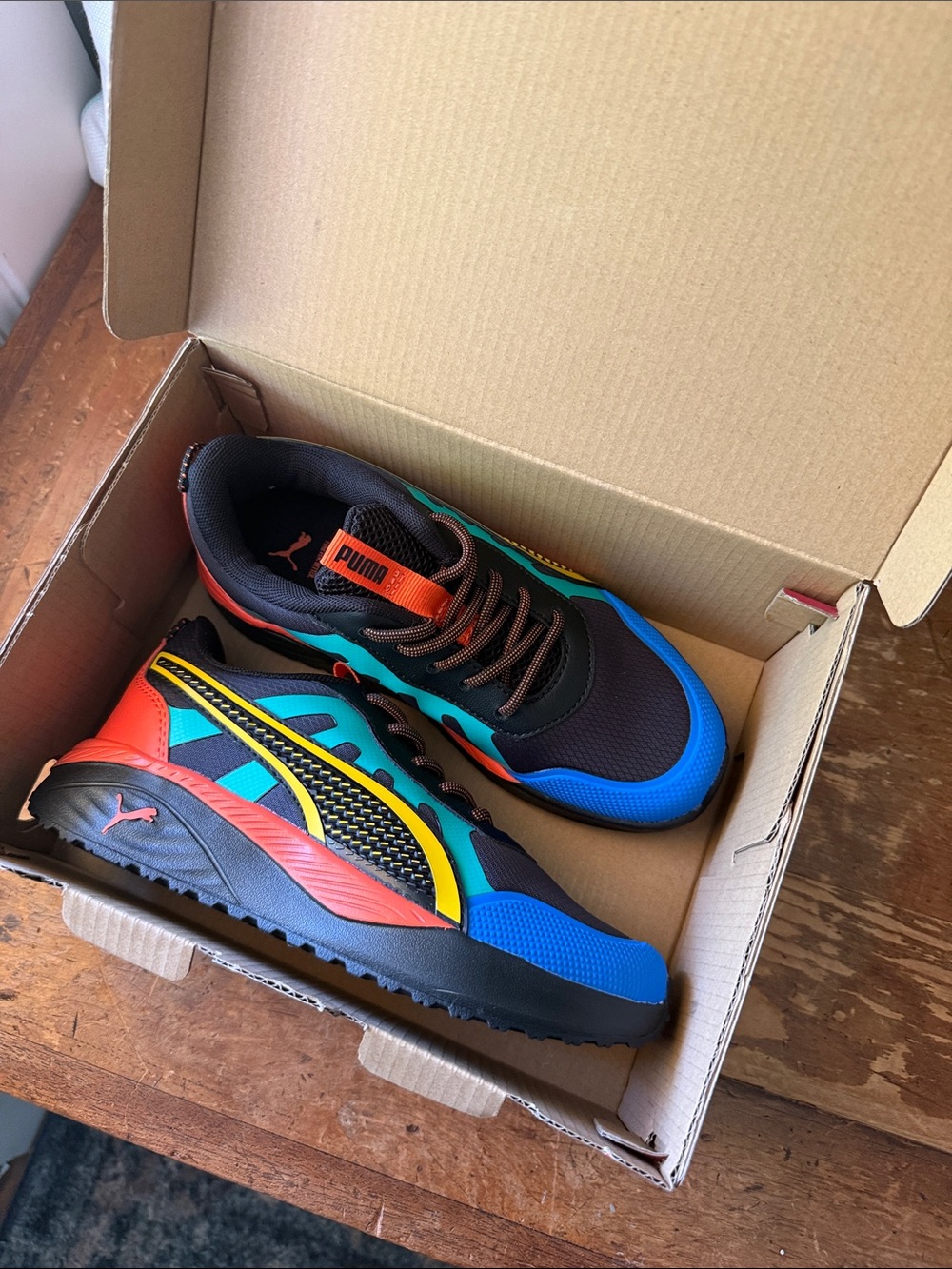 Puma Multicolor Athletic Sneakers - Blue, Teal & Red Accents size 2C